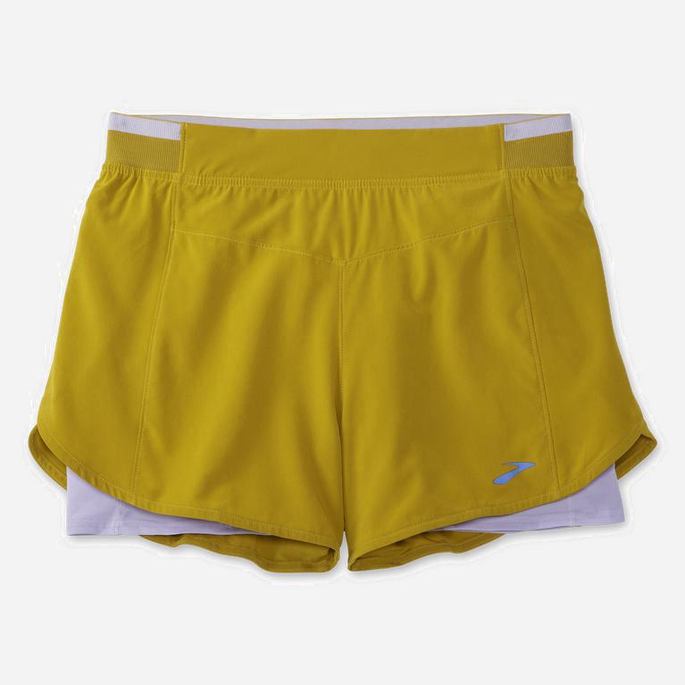 Brooks Women's Run Within 4 2-In-1 Running Shorts Singapore - Golden Hour/Violet Dash/White/Blue (78